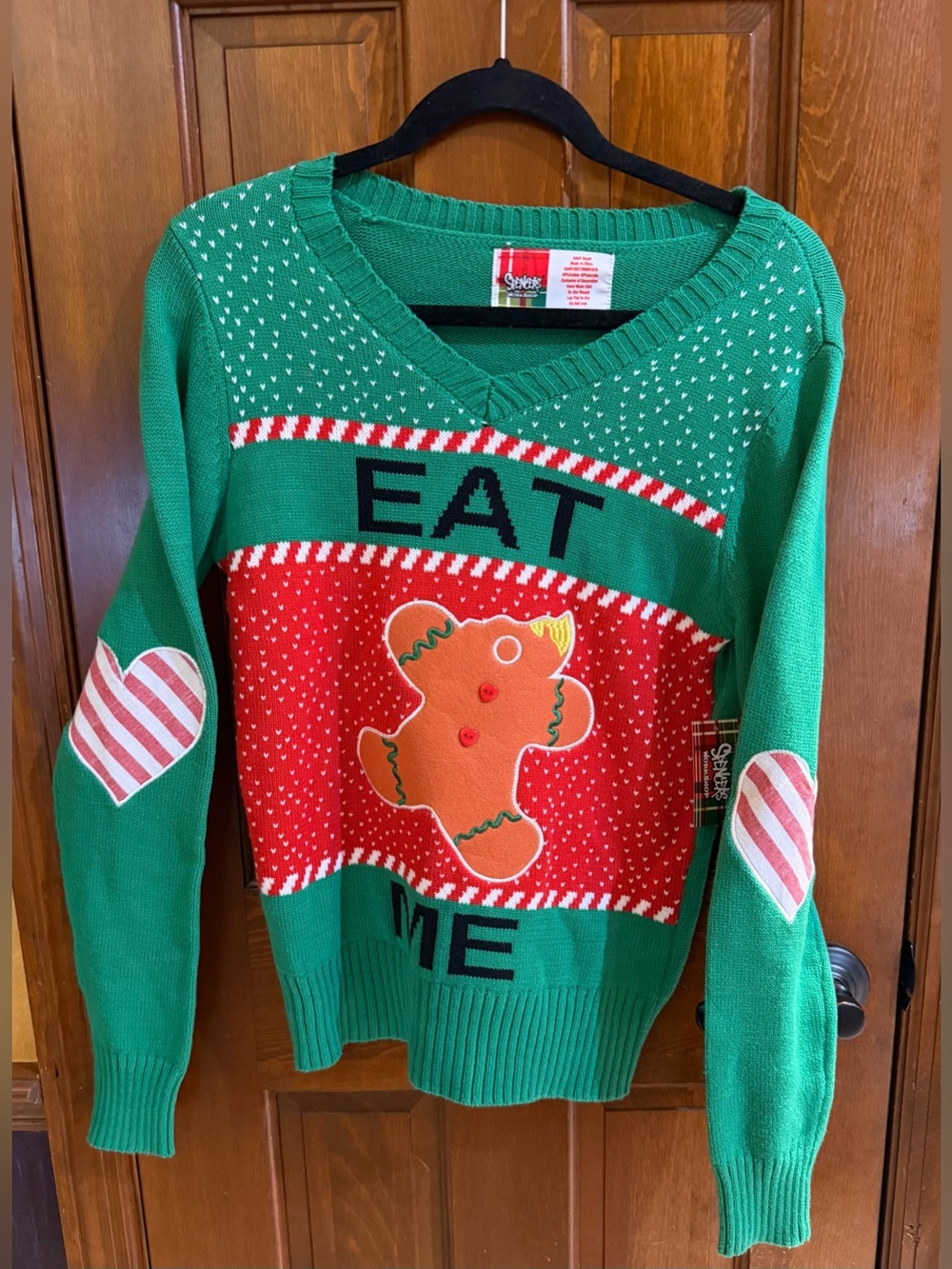NWT Spencer’s Workshop EAT ME Gingerbread Man Ugly Christmas Sweater Women's S